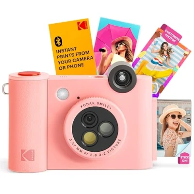 Imagen de KODAK Smile+ Cámara Digital instantánea 2 en 1 y Impresora Bluetooth 10MP, Lente giratoria con Efectos, Fotos Adhesivas Zink 2x3, Imprime Desde App Dispositivos Inteligentes Rosa