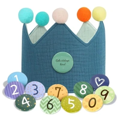Imagen de URAQT Corona Cumpleaños, de Infantil Cumpleañoscon Números Intercambiables del 0 al 9, Cumpleaños 1 Año con Ajustable Aniversario Años o Meses (Verde Oscuro)