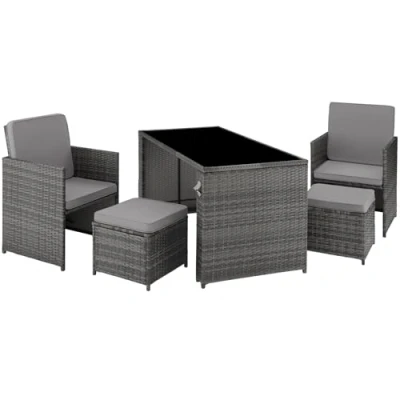 Imagen de TecTake® Conjunto Jardín Exterior de Ratán y Acero, Muebles Resistente a la Intemperie, 2 Sillones Plegables, 1 Taburete, Mesa con Cristal, Cojines Abrebotellas Gris