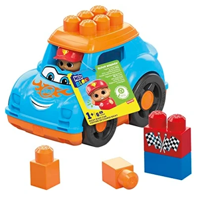 Imagen de Mega Hot Wheels Bloks Ricky Coche de Carreras Vehículo Juguete con muñeco y Bloques construcción, +1 año
