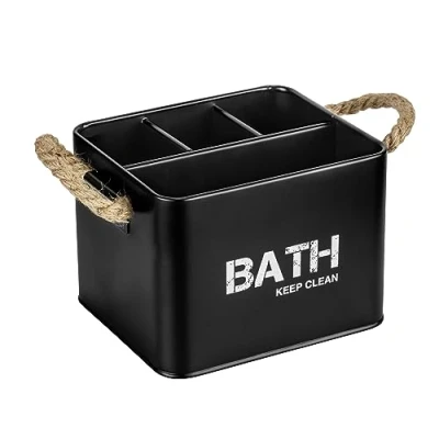 Imagen de WENKO Caja de baño Gara con 4 Compartimentos Negro Asas Aspecto cordón