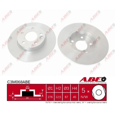 Imagen de ABE C3M068ABE Disco de freno Eje delantero 276 12,0 5 112 macizo revestido aleado/alt. carburado MERCEDES BENZ: Clase A