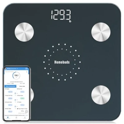 Imagen de Homebuds Bascula de Baño Digital Grasa Corporal, Balanza Bluetooth Inteligente Desde el 2001 con App, Electrónica Análisis Corporal 13 Medicióne Peso IMC Visceral e Muscular