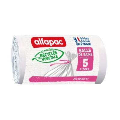 Imagen de ALFAPAC 30 bolsas de basura 5 L cuarto baño fabricado en Francia bi material reciclado y vegetal