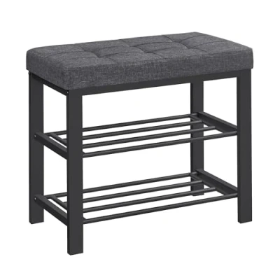 Imagen de SONGMICS Banco Zapatero, Zapatero de 3 Niveles, Organizador Zapatos con Asiento Acolchado Espuma, Lino, Marco Metal, para Sala Estar, Pasillo, 31 x 60 49 cm, Gris Oscuro y Negro LBS576B01