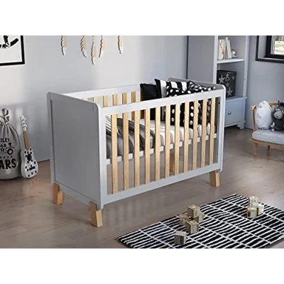 Imagen de Love For Sleep Cuna de bebé Madera, Pino Blanco 120x60 cm con colchón Espuma y Funda Aloe Vera + Barrera Seguridad Madera