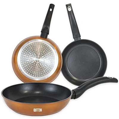 Imagen de Quttin Sarten Antiadherente Aluminio con Revestimiento Resistente. Cacerola de Forjado Tapa Cristal. Aptas para todo tipo Cocinas. Modelo Foodier Oro 18 cm