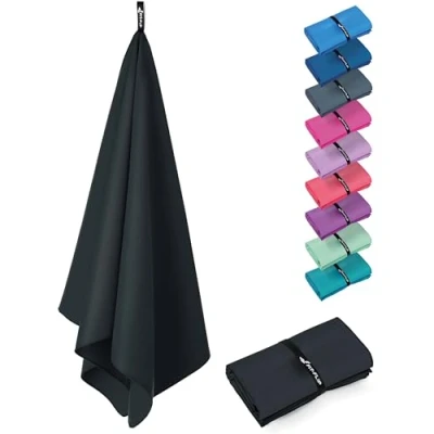 Imagen de Fit Flip Toalla Microfibra Piscina compacta, Ultraligera y de Secado rápido Toallas microfibras para el Gimnasio, Viaje, Natacion Gym Playa Grande (1x 70x140cm Negro Noche)