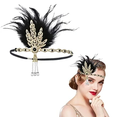 Imagen de MIVAIUN 1920 Diadema de Pluma, 20s Accesorio para Mujer, Años 20 Flapper Plumas, Gatsby Accesorio, Pelo Banda el Accesorios Fiesta Temática (1 Pcs)