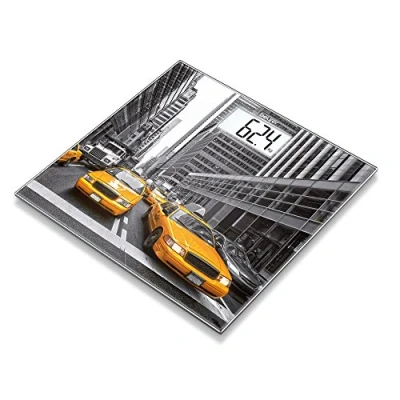 Imagen de Beurer GS203 Báscula de baño vidrio, pantalla LCD blanca, diseño New York, blanco