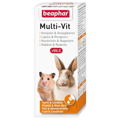 Imagen de Beaphar Multi Vit, 12 vitaminas para Conejo y roedor Contiene 11 + Vitamina C Fortalece el Sistema inmunológico Acción beneficiosa sobre los Dientes Huesos Vitalidad