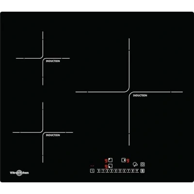 Imagen de Vitrokitchen IND630N Placa de Inducción, Zona extra grande 32cm, 3 zonas, 9 Niveles Potencia, Indicador Calor Residual, Bloqueo Seguridad Niños.