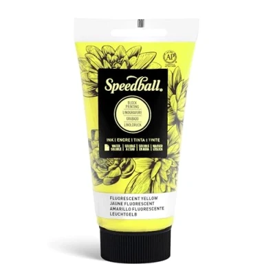Imagen de Speedball Tinta de bloque soluble en agua 75 ml, amarillo fluorescente, para impresión bloque, Lino, serigrafía, kit artistas