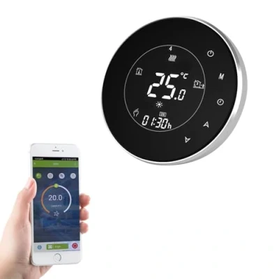Imagen de Qiumi Termostato redondo Wifi para calefacción individual de calderas gas/agua funciona con Amazon Alexa, Google Home IFTTT, Contacto seco, 5A 95 240V AC