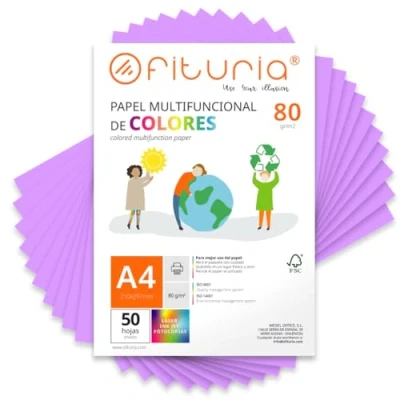Imagen de Folios de Colores, Pack 50 Hojas A4 80gr Papel Colores para Manualidades, Impresora, Scrapbooking Ideal Origami, Papiroflexia, Oficina y Escuela (Lila, 50h)