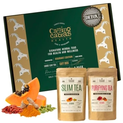Imagen de Pack Infusiones Regalo SLIM &amp; DETOX Té Drenante, Diuretico contra retencion de Liquidos Te Verde, Cola Caballo, Diente Leon, Curcuma, Bayas Goji, Piña, Antioxidante Natural, 2x 100g