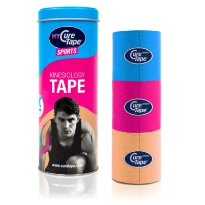 Imagen de CureTape 3 Rollos (5cmx2.5m) Cinta Kinesiológica Impermeable la Mejor Adhesión Vendaje Neuromuscular Aumenta Movilidad Reduce el Dolor Recupérate Más Rápido (Azul/Rosa/Beige)