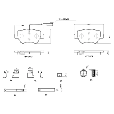 Imagen de BREMBO P 48 004 Juego de pastillas freno con contacto avisador desgaste clip émbolo accesorios MASERATI: GHIBLI 3, Quattroporte VI