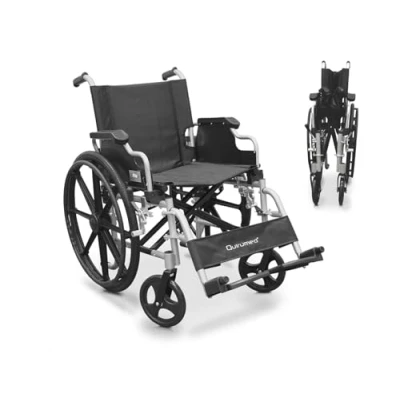 Imagen de QUIRUMED Silla de ruedas aluminio, Plegable, Asiento 48 cm, Reposabrazos abatibles y desmontables, Reposapiés abatibles, Frenos mano, Para mayores, minusválidos