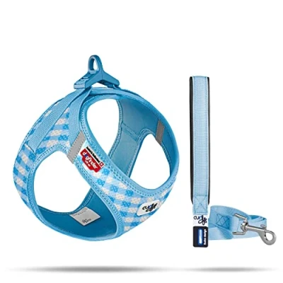 Imagen de Vest Harness curli Clasp Air Mesh Skyblue Caro M &amp; Leash L