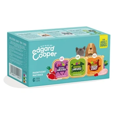 Imagen de Edgard &amp; Cooper Pienso para Perros Adultos Comida Humeda Natural 6x100g 2xPollo/Pavo, 2xCornero/Ternera y 2xVenado/Pato Fresco, Alimento Sano, Sabroso Equilibrado, Proteínas