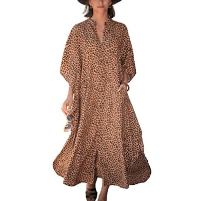 Imagen de YouKD Cárdigan de Verano para Mujer Maxi Vestido Bohemio Beach Coverup Robe Kimono Largo Talla única