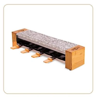 Imagen de Litle Balance 8619 Rasqueta 4 Meuuh…!, Raclette, Piedra para hornear, Natural Granito, 2 funciones en 1 solo dispositivo, personas, espátulas + planchas, 600 W, Bambú