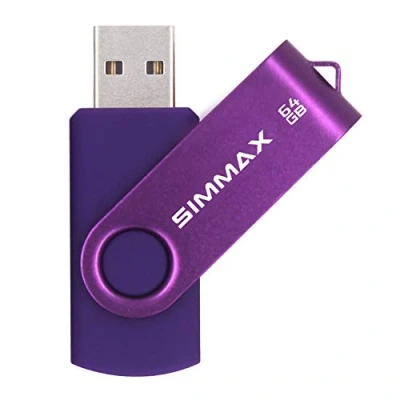 Imagen de SIMMAX Memoria Flash USB 64GB Pen Drive 2.0 Giratoria Thumb (64GB Púrpura)