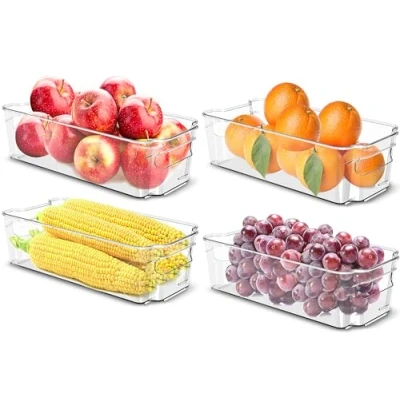 Imagen de KICHLY Organizadores para la despensa Juego de 4 Compartimentos almacenamiento cocina, despensa, armarios, encimeras y refrigerador sin BPA (Transparente)