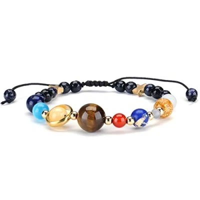 Imagen de Sistema solar Galaxy ajustable Cuentas de piedra Pulsera trenzada Universo Nueve planetas energía elástica estrella Pulseras unisex Brazaletes