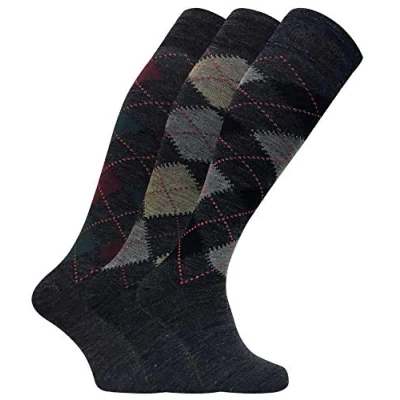 Imagen de SOCK SNOB 3 pares de calcetines vestir lana cordero para hombre extra largos hasta la rodilla, Gris, 6 11 UK