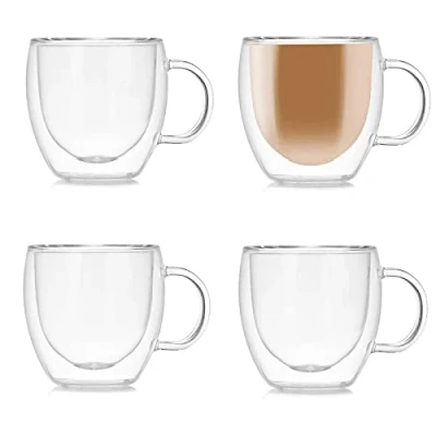 Imagen de TUIHJA 4 tazas de café vidrio doble pared con asa Juego para espresso, latte, capuchino (150 ml)