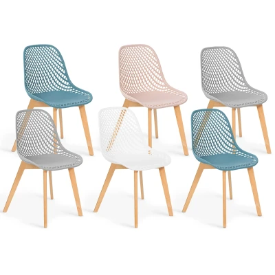 Imagen de IDMarket Mandy Mix Color Pastel Rosa, Blanco, Gris Claro x2, Juego de 6 sillas, Azul x2