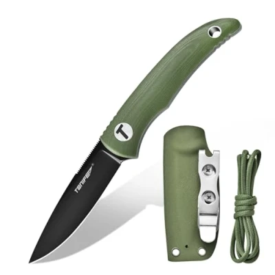 Imagen de TONIFE Nova Cuchillo de Hoja Fija con Funda Kydex ajustable y Cordón Paracaídas,Cuchillo Cuello Espiga Completa 6,8cm para Caza, Pesca, Camping Supervivencia