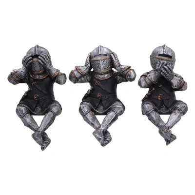 Imagen de Nemesis Now Figuras de Caballeros sabios (silleros Estante) 11 cm, Resina, Plata, no Ver Mal, Escuchar Hablar Mal Sentado, Caballero fundidas en la Mejor