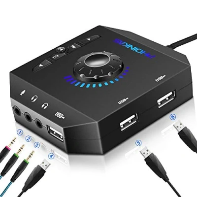 Imagen de Tarjeta de Sonido Externa USB Audio Adaptador con 3.5mm Auriculares y Micrófono Control Volumen Plug Play para Fichas Estéreo Windows, Mac, PC, Portátiles Escritorio Negro