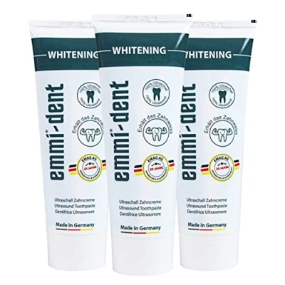 Imagen de emmi dent Pasta Dental Ultrasónica &quot;Blanqueadora&quot; I Blanqueadora Suave Ideal para Dientes y Encías Sensibles Vegana 3x 75 ml
