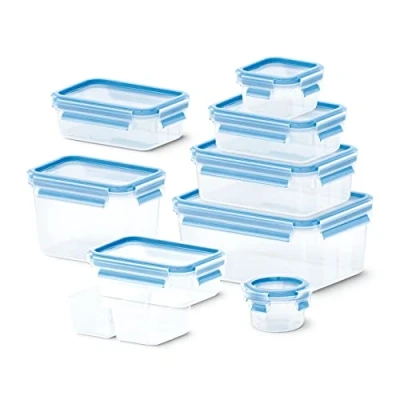Imagen de Emsa Clip&amp;Close Fresh Set de 8 Recipientes Herméticos Plástico Rectangular y Redondo, higiénico, no olores ni sabores, 100% libre BPA, apto lavavajillas, certificado Baby Care