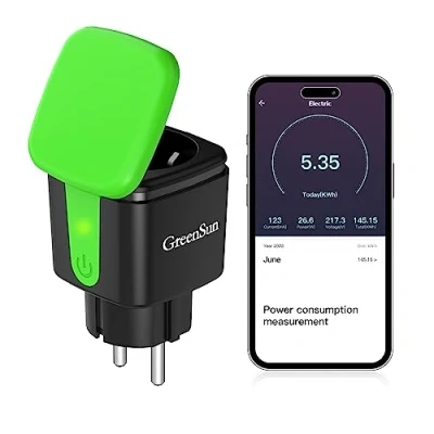 Imagen de GreenSun Enchufe Inteligente Exterior, WiFi Medición del consumo de energía Compatible con Alexa y Google Home, APP Control Remoto, Función Temporizador, IP44 a prueba agua