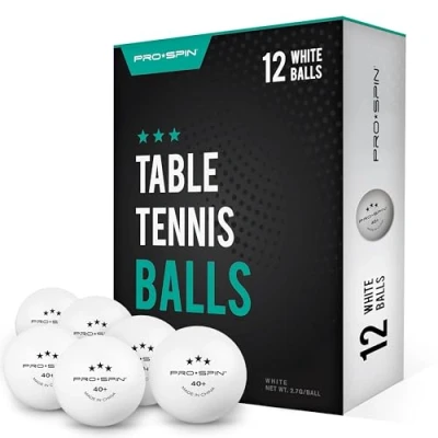 Imagen de PRO SPIN Pelotas de Ping Pong Blanco 3 Estrellas 40+ (Pack 12) para Tenis Mesa ABS Alto Rendimiento y Durabilidad Interior/Exterior, Competición