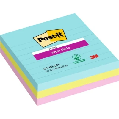 Imagen de Post It Super Sticky Notas Grandes, Colección Cosmic, Con Líneas, 101 mm x mm, 3 Blocs, 90 Hojas/Bloc Adhesivas para Listas de Tareas y Recordatorios