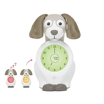 Imagen de ZAZU Davy The Dog Reloj de Entrenamiento sueño y luz Nocturna para niños, Despertador Iluminado, Ayuda a enseñar tu Hijo cuándo despertarse con Indicadores visuales, Brillo Ajustable,