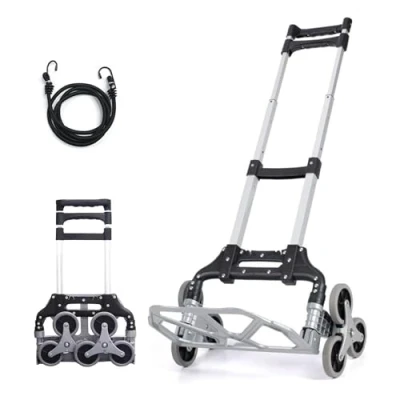 Imagen de Carretilla de Mano Aluminio. Carrito Transporte con 6 Ruedas Triangulares para Escalera. Carro Carga Plegable Capacidad 75kg Almacén. Portátil, Ligero, Resistente.