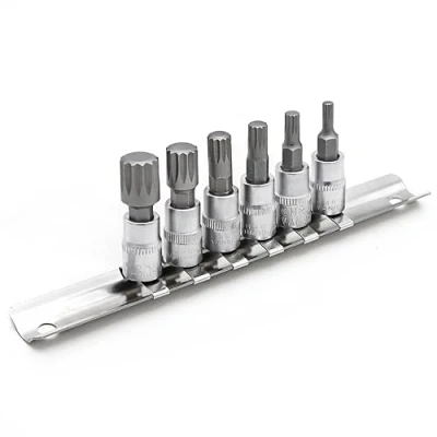 Imagen de DAKCOS 1/4&quot; Juego de 6 Llaves Vaso con Puntas Multidientes XZN, Tamaños Métricos M4 M12, Broca Acero Aleación S2