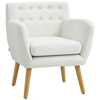 Imagen de HOMCOM Sillón de Salón Moderno Butaca para Dormitorio con Reposabrazos y Patas Madera Sofá Individual Carga 125 kg Oficina Sala Estar Crema