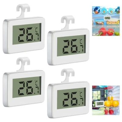 Imagen de VFANDV Termómetro para Frigorífico 4 Piezas, Mini LCD Digital Refrigerador con Gancho y Alarma de Heladas Congelador Cocina Restaurantes Bares