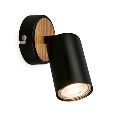 Imagen de BRILONER Aplique orientable de interior, casquillo GU10, máx. 9 W, lámpara lectura, salón, lámpara, pared, cocina, pasillo, iluminación, madera negra