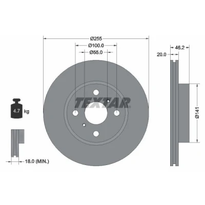 Imagen de TEXTAR 92199900 Disco de freno 255 20 04/06 100 ventilación interna sin perno sujeción rueda, buje rueda