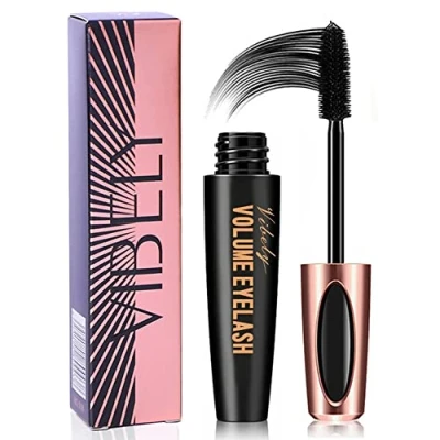 Imagen de 4D Silk Fiber Lash Mascara Impermeable, Lujosamente más largas, gruesas, Pestañas voluminosas, Larga duración, Extensión dramática, A prueba de manchas, Fórmula hipoalergénica por Kailisen (Negro)