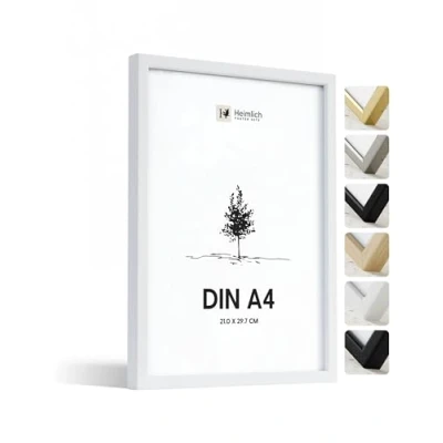 Imagen de Heimlich® 1 x marco de fotos A4 Blanco Madera marcos cuadros Vidrio Acrílico Irrompible Grano Visible Duradero Fácil Colgar Para Decoración Pared y Hogar